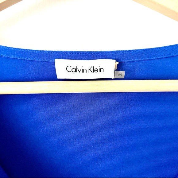 Calvin Klein Blue & Black Colorblock Draped Blouse Size M - Picture 7 of 9